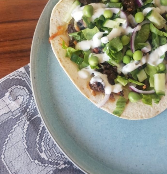 Tortilliapizza med tacofyld.