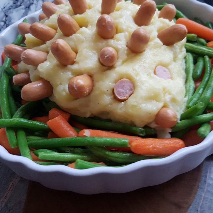 Pindsvin på græsbund. Kartoffelmos i ovn #hashtagmor
