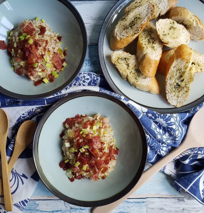 Bacon risotto med porre
