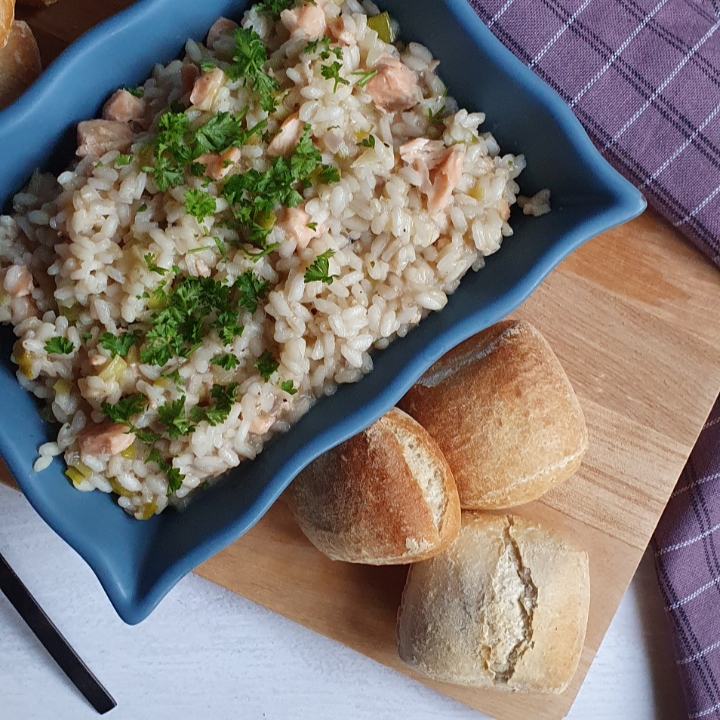 Opskrift på risotto med laks og porre